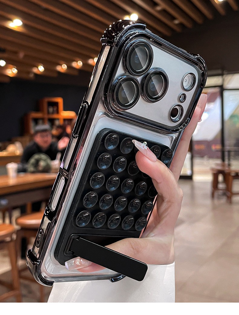 Soporte de ventosa de silicona para iPhone17promax teléfono móvil de silicona Apple 15 cubierta de cuatro esquinas galvanizadas