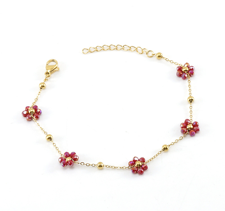 Fashion Flower Artificial Crystal Titanium Steel Beaded Plating Bracelets Necklace 1 Piece