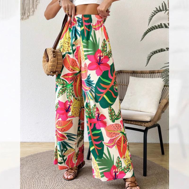 2026 Cross-Border Amazon Hot-Selling Women's Beach Pants with Vibrant Floral 3D Print Long Pants 2026 Cross-Border Amazon Hot-Selling Women's Beach Pants with Vibrant Floral 3D Print Long Pants