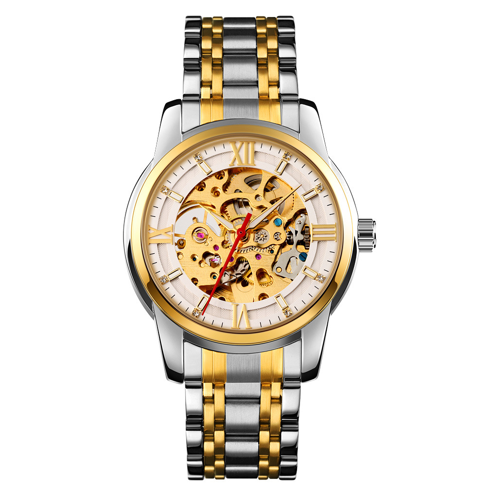 Momento de escala romana hueco reloj mecánico de acero impermeable reloj de hombre comercio exterior al por mayor personalizado transfronterizo