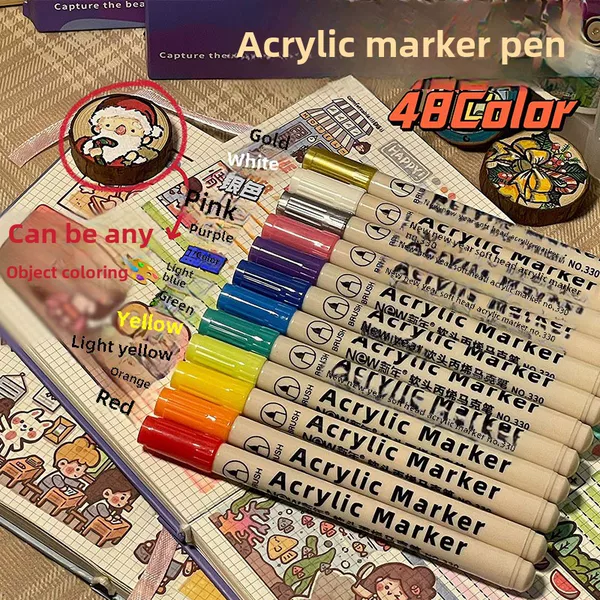 Acrylic marker pen 48 color suit student acrylic pen children's non-toxic washable brush waterproof water-based high-light pen