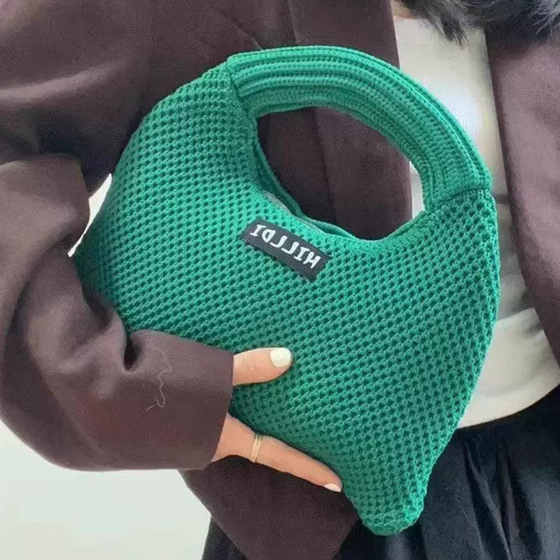 菱格针织包个性飞织编织手拎包女冬季毛线手拿随身包包韩国小众