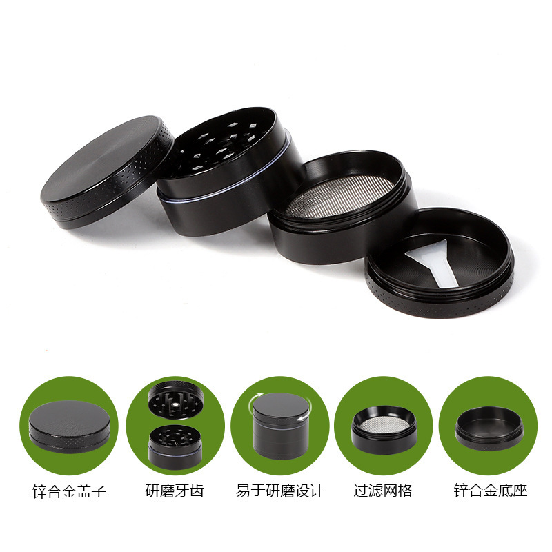 Venta directa de fábrica Molino de tabaco plano de cuatro capas de aleación de zinc transfronterizo Molino de tabaco personalizado