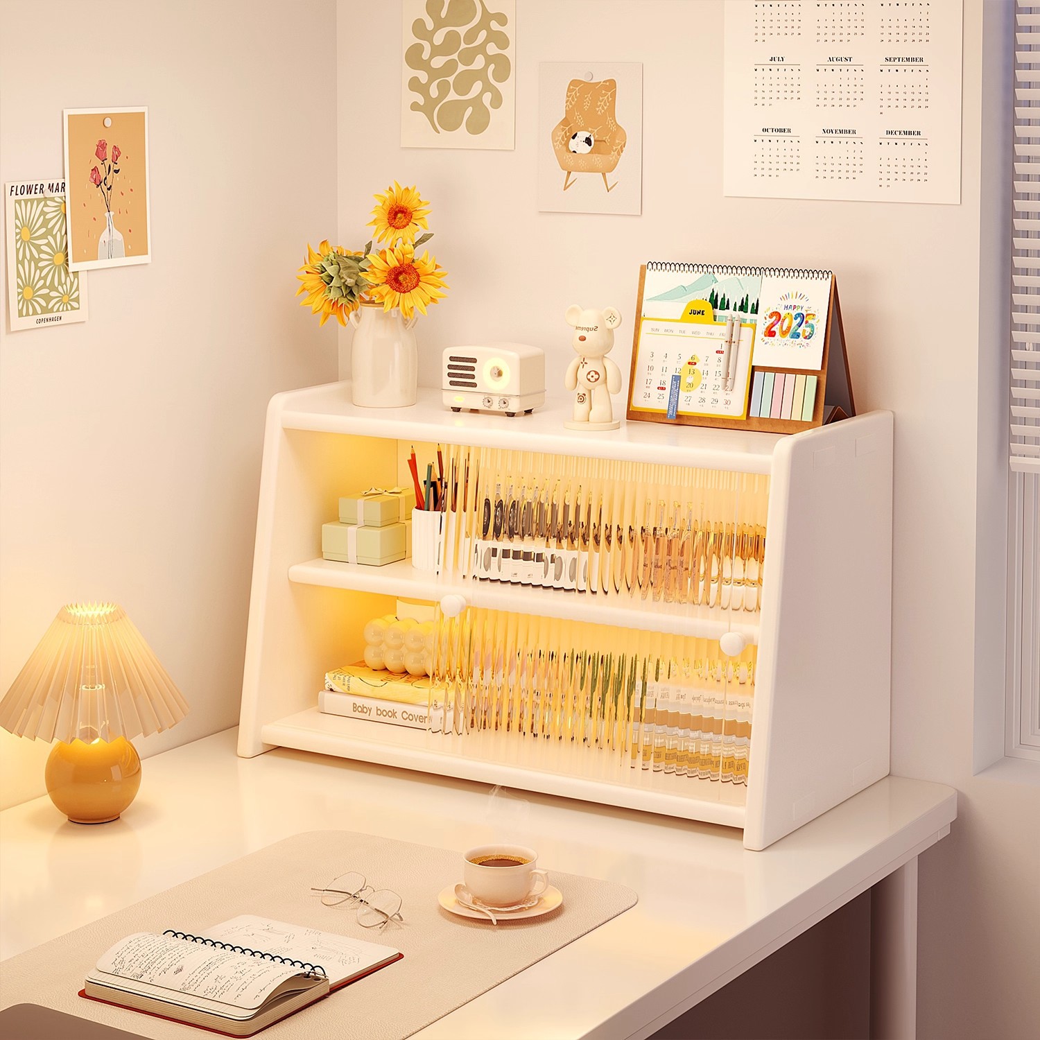 Caja de almacenamiento de escritorio de madera sólida, estante de productos para el cuidado de la piel, batimón labial, tocador, gabinete de almacenamiento de cosméticos de alta calidad