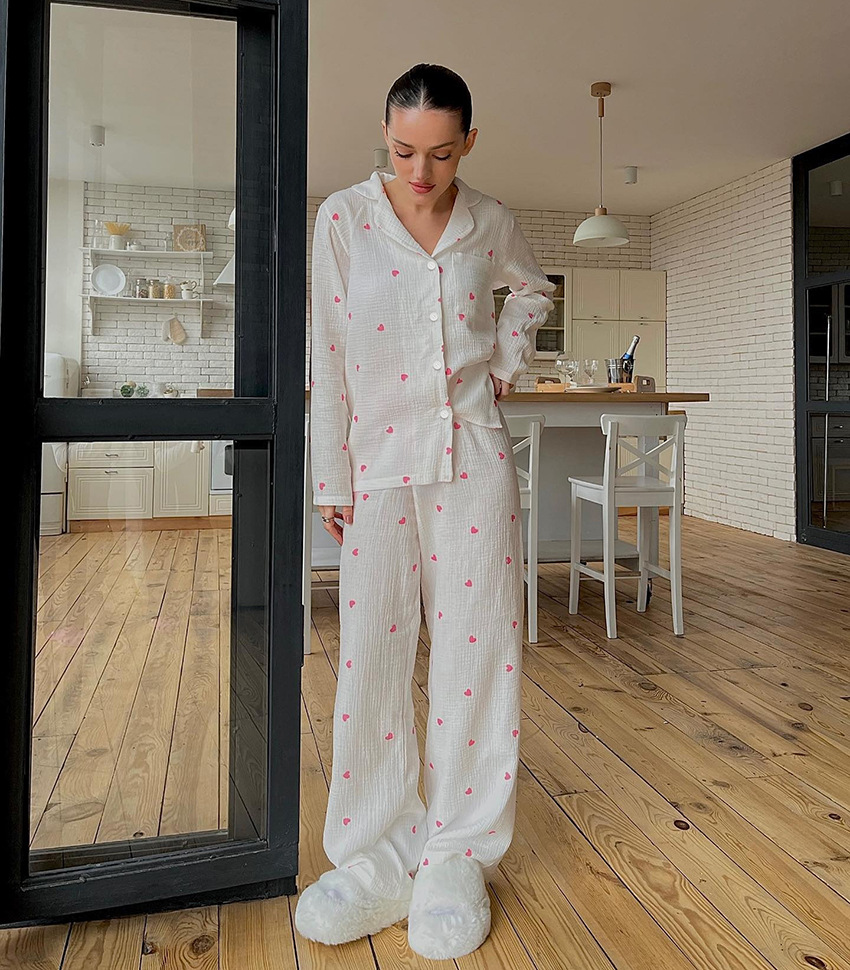 Home Sleeping Women's Casual Sweet Heart Shape Cotton Pants Sets Pajama Sets display picture 16