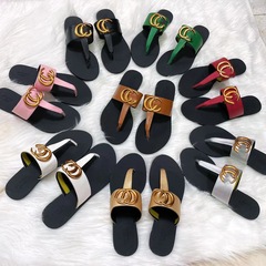 夏季欧美跨境GG五金装饰人字拖鞋外穿百搭时尚大码女鞋slippers