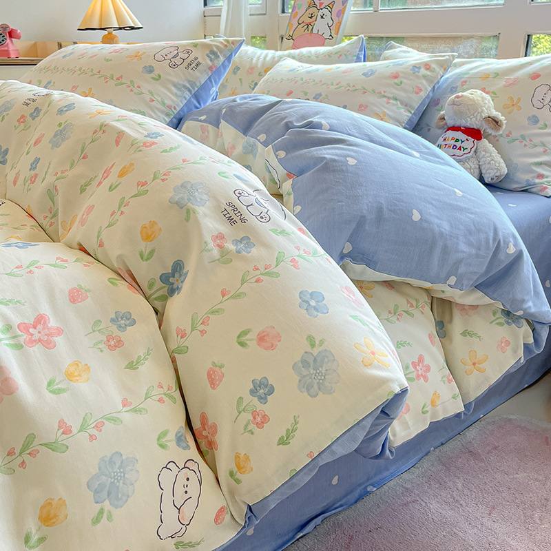 Cama de algodón de cuatro piezas Four Seasons 100 Cotton 2025 nueva ropa de cama sábana edredón dormitorio juego de tres piezas sábana 4