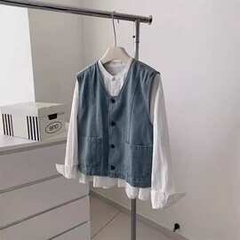 百搭叠穿牛仔马甲女春款宽松短款小个子无袖外套休闲一件包邮