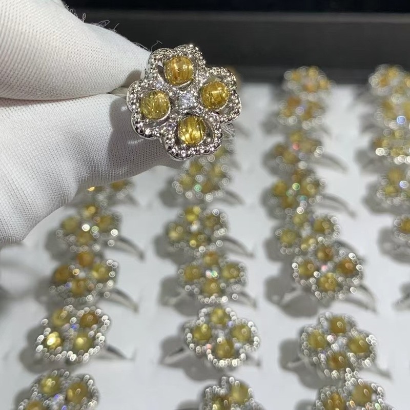 厂家直销天然金发晶旋转戒指小众四叶草活口个性时尚轻奢直播间货|undefined