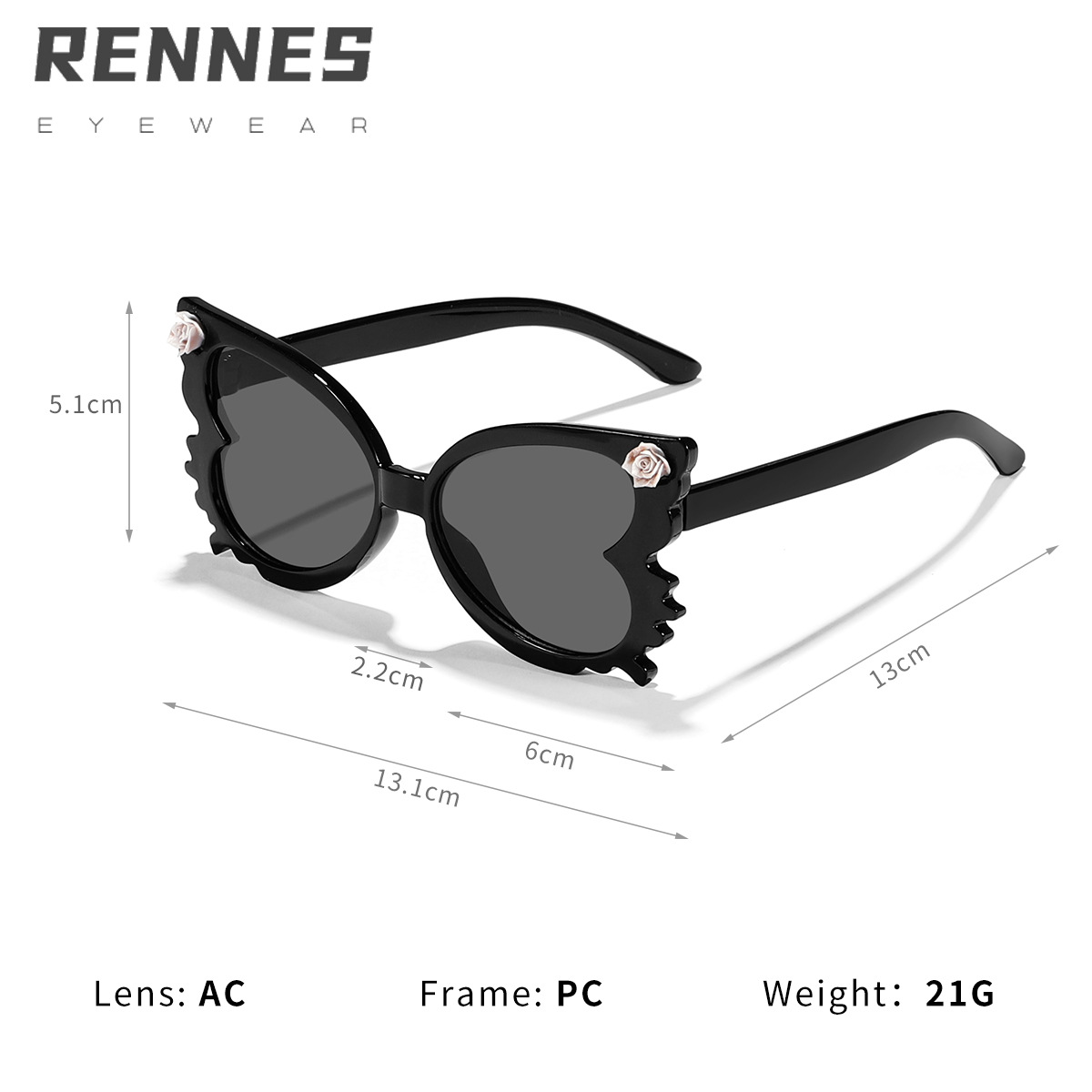 Marco de mariposa transfronterizo para niños Accesorios de rosas Gafas de sol para niños y niñas Moda callejera Gafas de sol Sunglasses