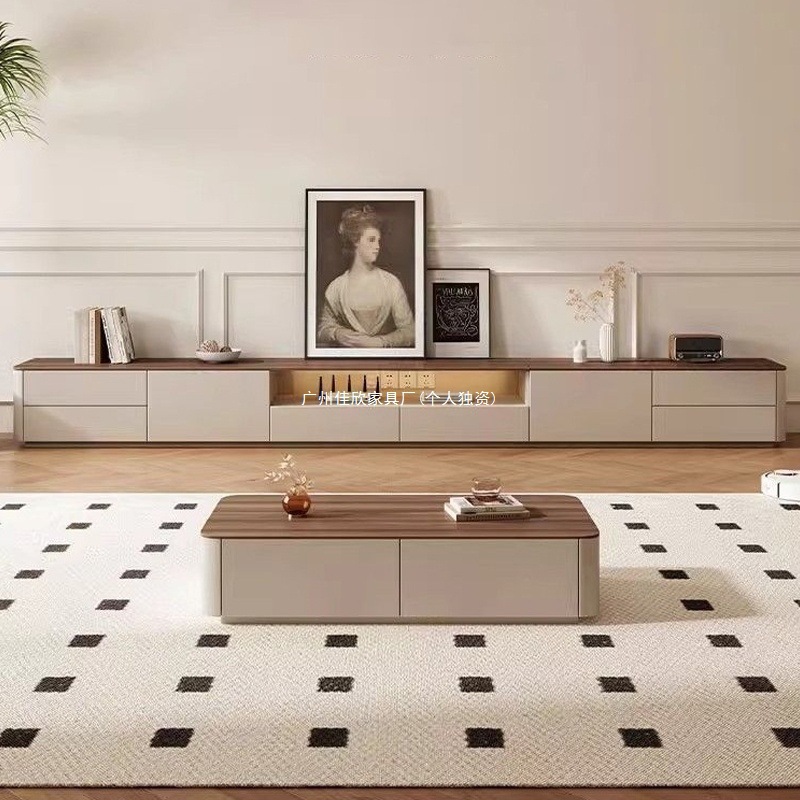 Solid Wood Tv Cabinet Light Luxury Home Living Room 2025 Coffee Table Combination New Small Apartment Floor-Standing Tv Cabinet