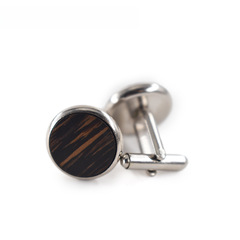 Circular cufflinks made of solid American black walnut wood, French-style wooden cufflinks