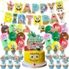 37 Spongebob birthday party supplies [flag + cake insert + balloon + spiral]