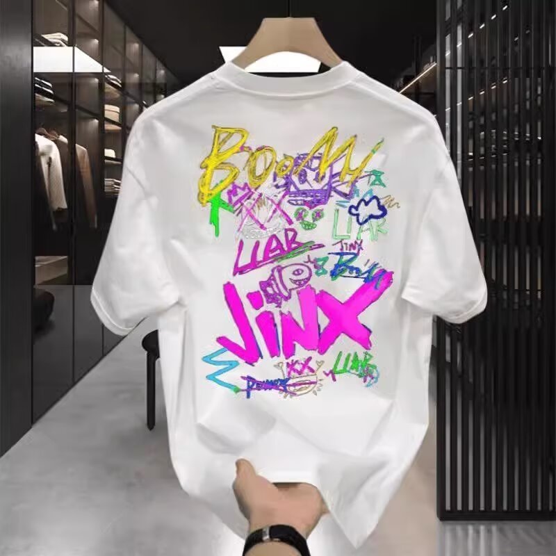 ヘビーウェイト 2025 新しいトレンディなブランド純綿プリントメンズ半袖 Tシャツ夏のホットスタイルトレンディなカジュアルラウンドネック Tシャツ|undefined