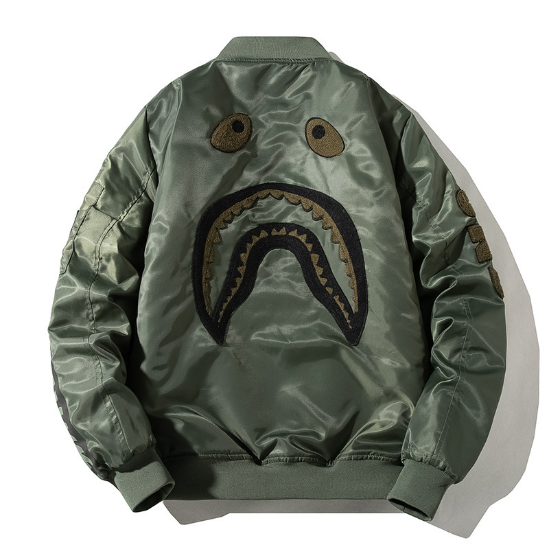 Spring Autumn Winter New Embroidered Shark Trendy Brand Jacket MA1 Bomber Jacket Men and Women Couple ins Baseball Cotton Coat Spring Autumn Winter New Embroidered Shark Trendy Brand Jacket MA1 Bomber Jacket Men and Women Couple ins Baseball Cotton Coat
