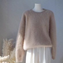 长毛水貂绒慵懒风宽松加厚套头针织上衣软糯拉绒貂毛毛衣女外套