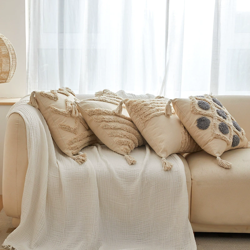 Decorative Pillowcase 45×45 cm, boho velvet with tassels, available with or without insert