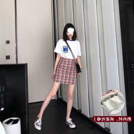 彩虹格子短裙女夏2024新款高腰学生韩版包臀裙a字裙半身裙防走光