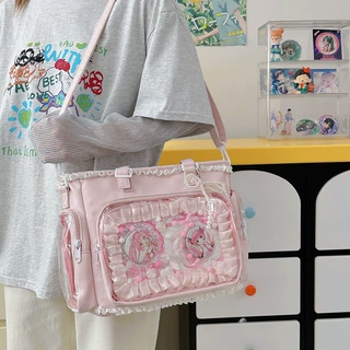 新款日系ins高颜值清新甜美糖果色少女透明吧唧痛包轻便斜挎包