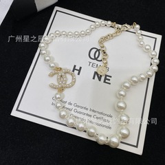 実物写真 Xiangjia ペアバージョン ダブル C100 周年記念大小真珠ネックレス レディース 小さな香りスタイル鎖骨チェーン レディース 工場卸売