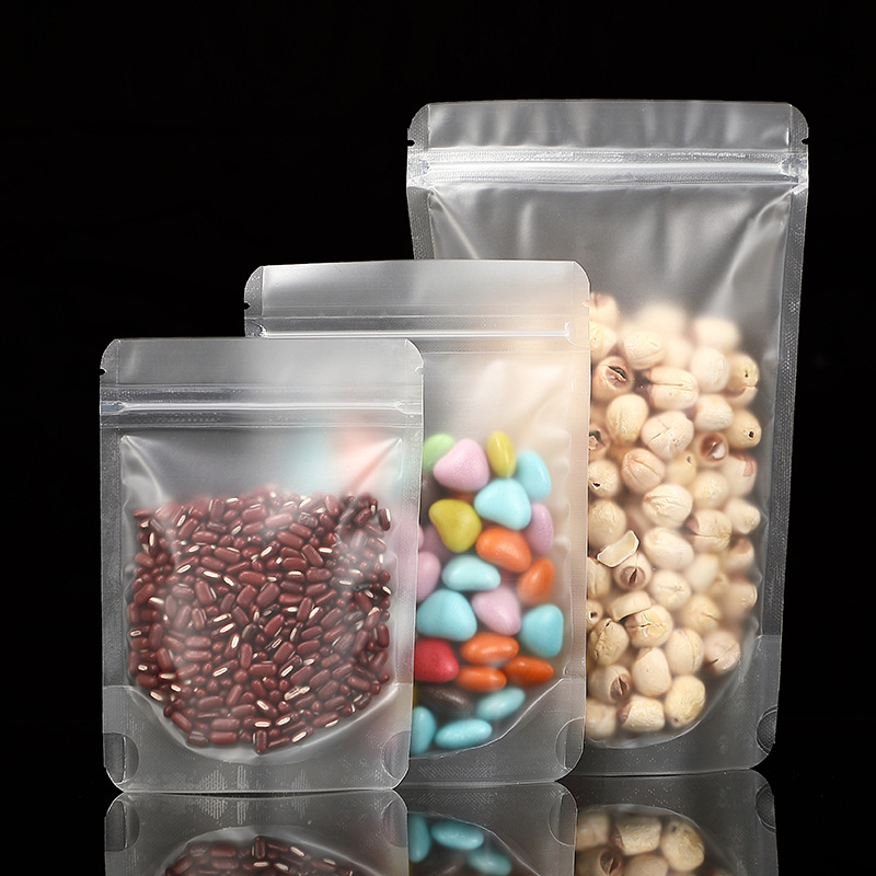 Transparent self-standing plastic bags, frosted self-sealing bags, candy food small packaging bags, fruit tea sealed bags
