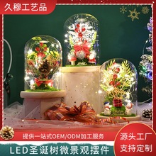 跨境热销圣诞树微景观装饰永生花发光玻璃罩橱窗创意LED圣诞摆件