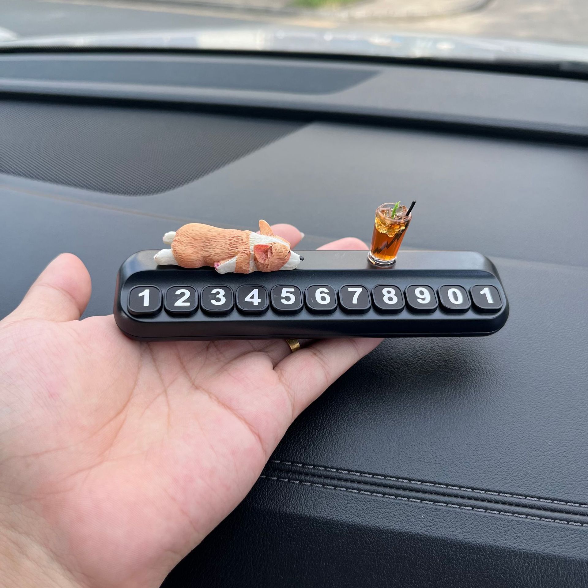 Mini Sleeping Corgi Car Ornaments Creative Car Center Console Decorations Simulated Cute Corgi Parking Signs