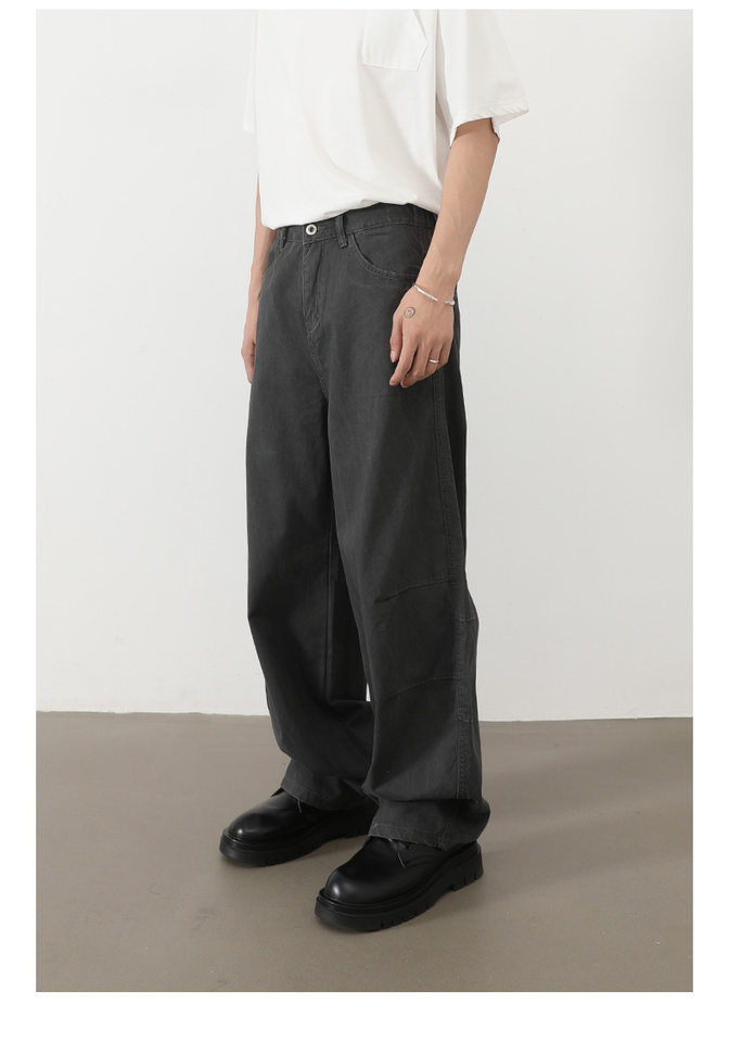 Quần jeans nam ống rộng lưng thun nửa, dáng suông thoải mái — Màu xanh quân đội, màu xám nhạt, màu xám đen, đen chi tiết 24