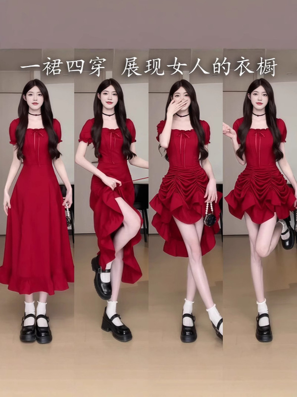 2025年アマゾンホットスタイル夏の気質ファッショナブルなハイエンドサスペンダー優しいスタイルのドレススカート女性のフレンチスタイル|undefined