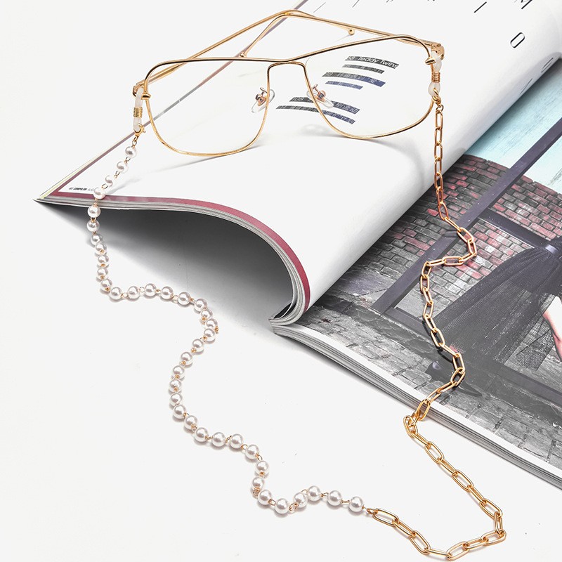 亚马逊新品热销 不规则不对称时尚个性饰品巴洛克珍珠眼镜链