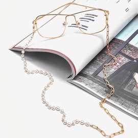 亚马逊新品热销 不规则不对称时尚个性饰品巴洛克珍珠眼镜链
