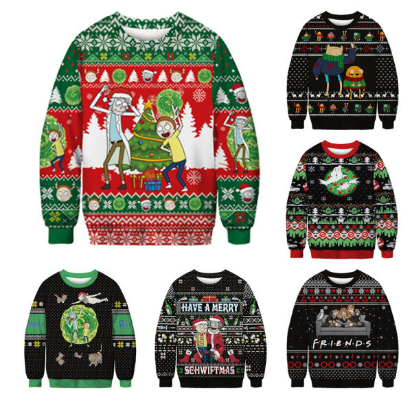 European and American Cross-Border Export Rick and Morty Christmas 3D Digital Printing Round Neck Long-Sleeved Sweatshirt Loose Sweatshirt