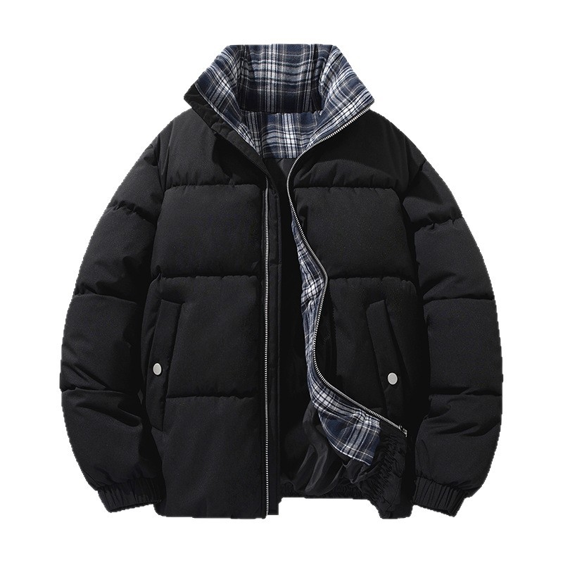 Padded Plaid Jacket With Stand-up Collar For Men And Women_voghion.com