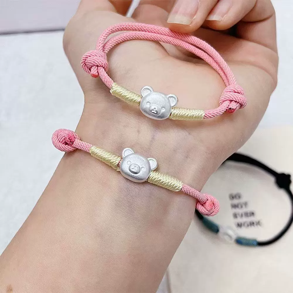 Silver cartoon woven universal cute bracelet, simple and elegant design, with little bears