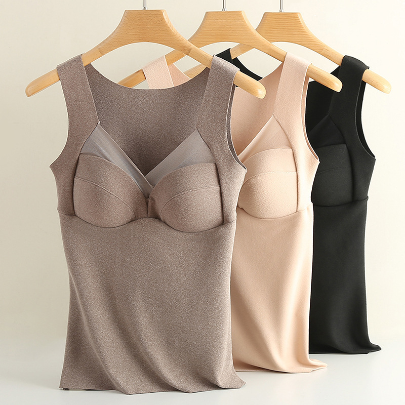 Autumn and winter seamless heating de Velvet wear-free Bro thermal vest women's fixed one-piece latex breast pad warm base Women Autumn and winter seamless heating de Velvet wear-free Bro thermal vest women's fixed one-piece latex breast pad warm base Women