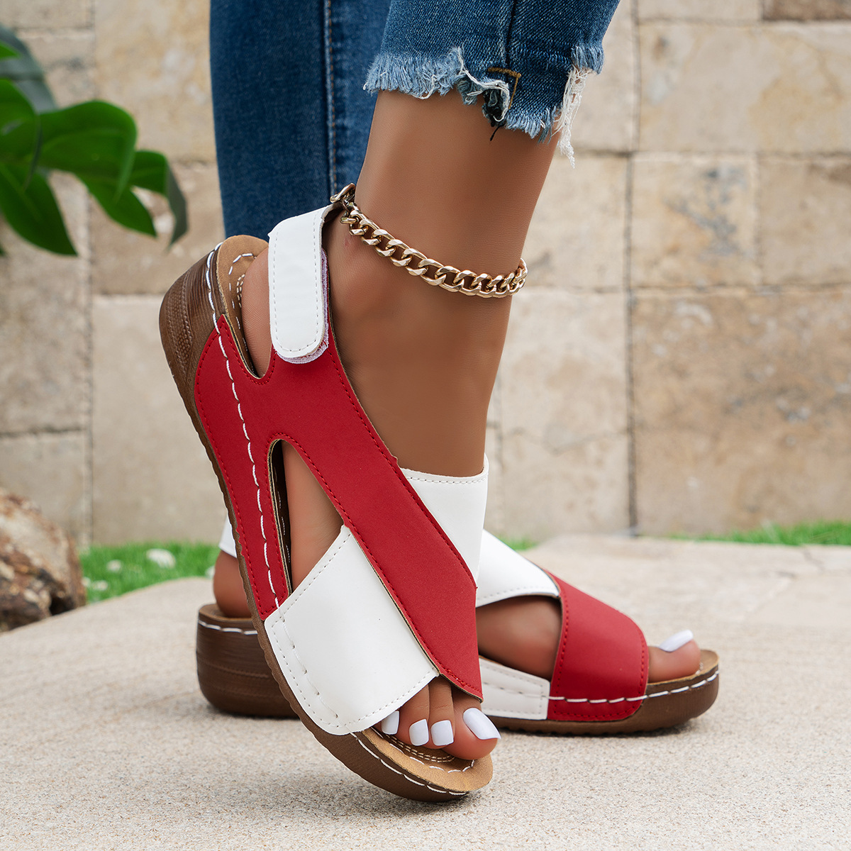 Sandalias romanas europeas y americanas para mujer 25 años verano nuevo estilo plataforma con falda casual punta abierta sandalias de playa de todo fósforo image 10
