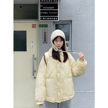 奶兔星球-自制 翻领宽松菱格羽绒服女2025新款冬季小个子面包服