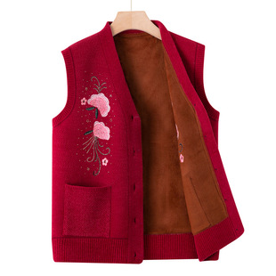 Middle-aged and elderly sweater vest grandmother vest mother autumn and winter fleece-lined thickened waistcoat old lady warm vest