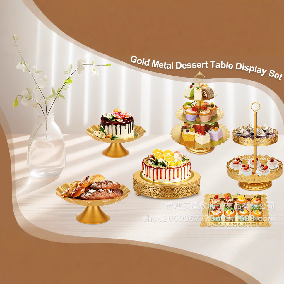 Creativo estilo europeo oro hueco estante de pastel de boda props mesa de postres decoración de postres tienda de postres refrigerio combinación de estante de pastel