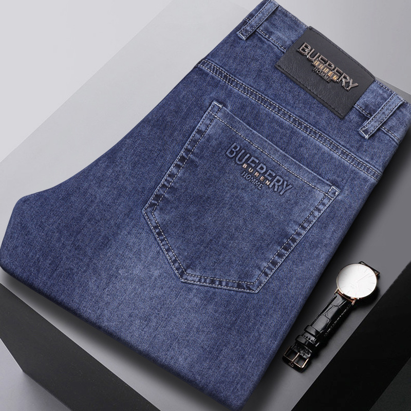 2025 New Spring and Summer Thin Jeans Men's High Waist Elastic Business Loose Straight Casual Pants Men's Long Pants