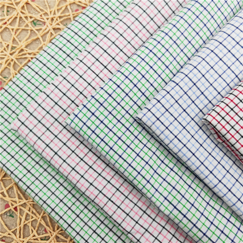 棉质牛津纺 高档校服格子布条纹面料 现货梭织平纹衬衫工作服面料