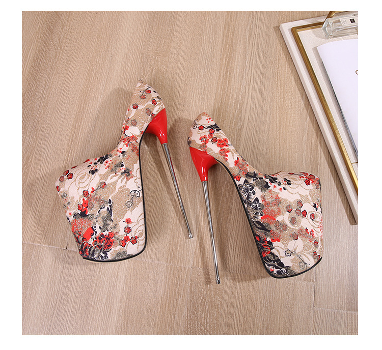 Giày cao gót nữ mũi nhọn ren đen, gót 19 cm, phong cách hộp đêm — Cao gót 19cm màu xanh lam chi tiết 10