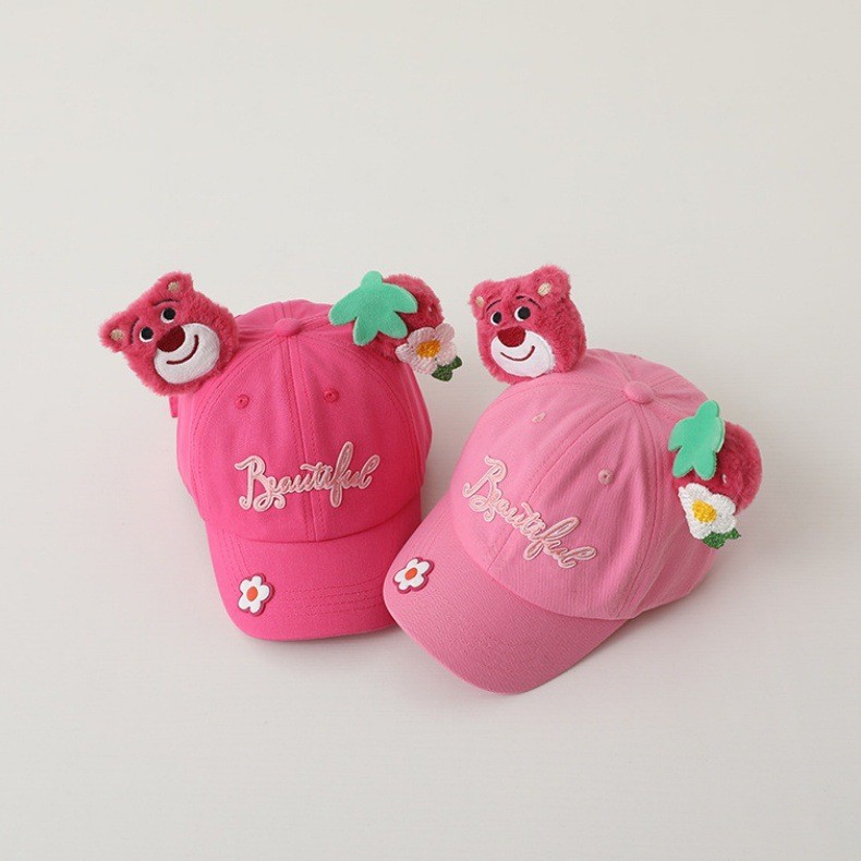 Sombrero de béisbol infantil primavera y otoño osos de fresas lindos rosa dulce bebé gorra de lengua de pato moda coreana DLY