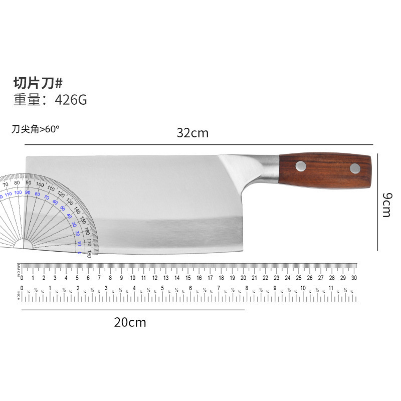 Cuchillo de cocina de acero inoxidable con mango de madera Cuchillo de corte con mango de madera de doble clavo para uso doméstico Cuchillo de cocina Cuchillo de cocina