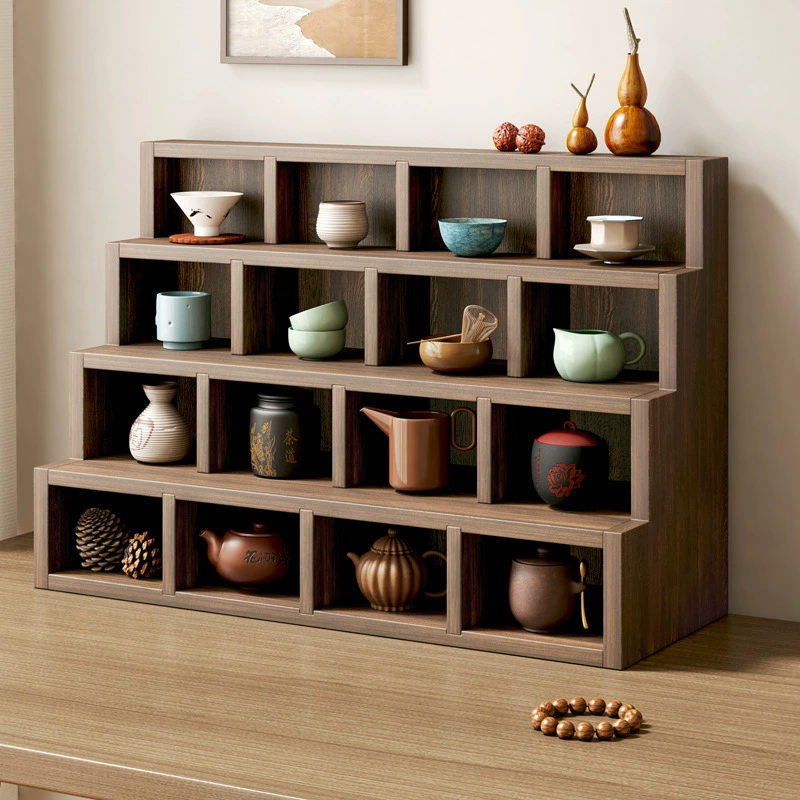 Стойка для чайных чашек в клетку из цельного дерева Чайная церемония Фиолетовая стойка для размещения горшков с песком Настенный павильон Duobao Чайный столик Настольная антикварная стойка Маленькая