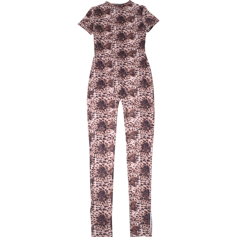 Mono sexy de manga corta con estampado de leopardo, ajustado, sin espalda y con personalidad para otoño e invierno, ropa para mujer