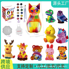 跨境儿童手工DIY彩绘创意造型涂鸦动物夜灯发光工艺品艺术品套装