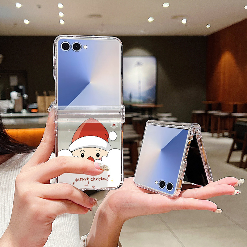 适用三星Z Flip7卡通圣诞老人手机壳Zflip6 5圣诞图案铰链折叠屏