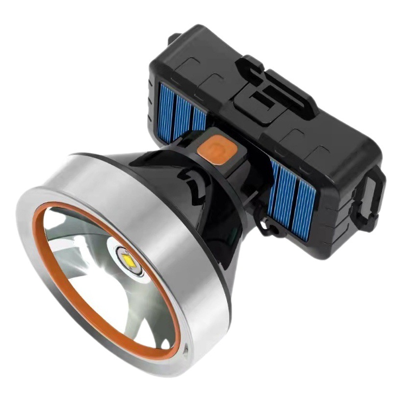 Solar recargable faro trabajo al aire libre multifunción fuerte luz iluminación faro lejos y cerca de doble fuente de luz linterna portátil