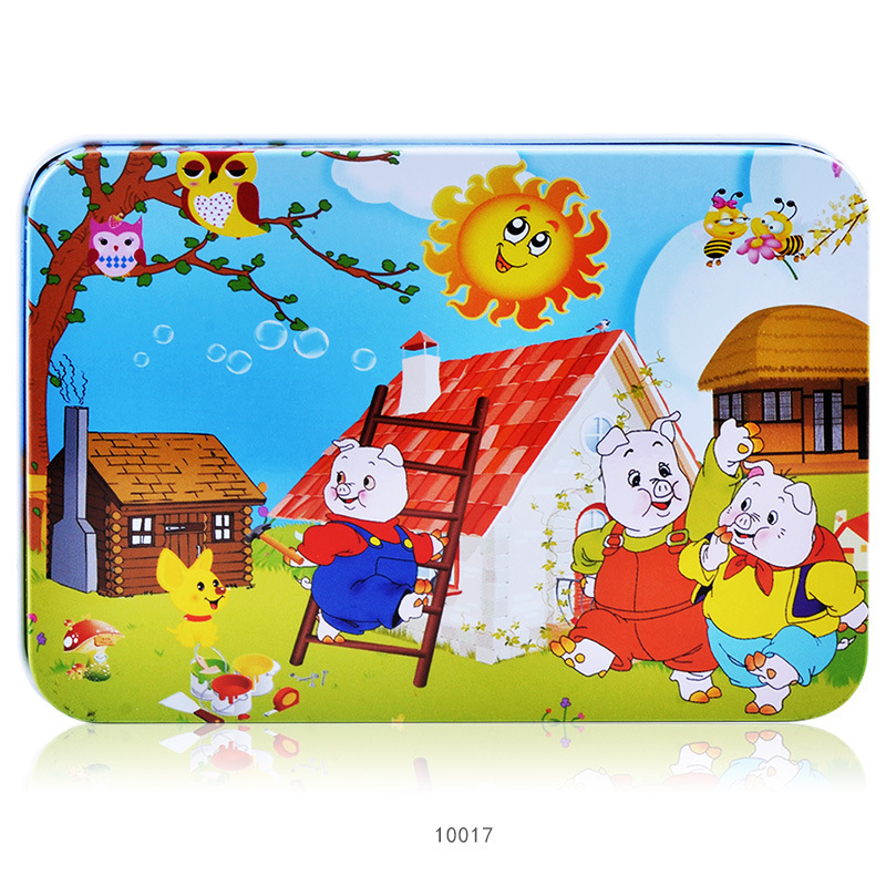 Transfronterizo 100 piezas de caja de hierro puzzle infantil educación temprana rompecabezas dibujos animados de madera agencia de educación plana al por mayor